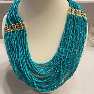 Teal and Gold Beaded Necklace